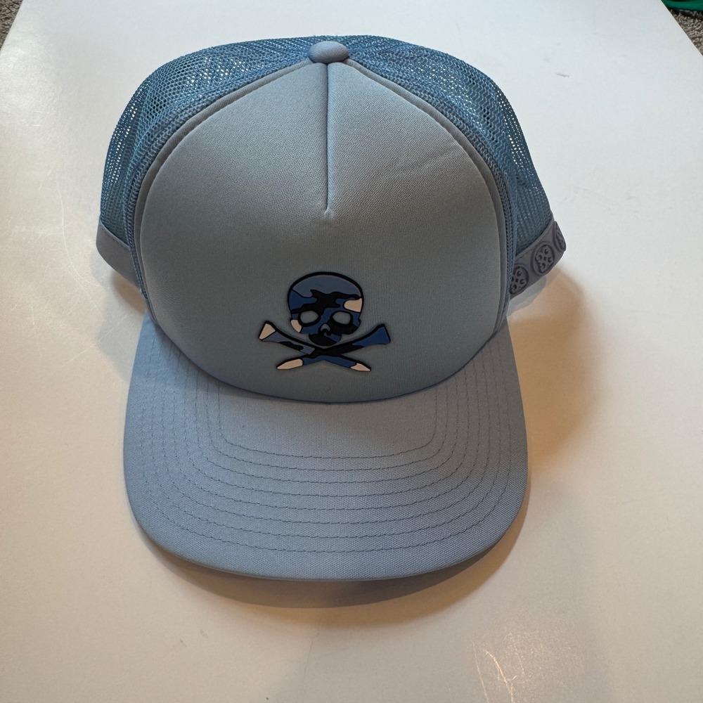 G/FORE Mens Light Blue Camo Skull & Ts Trucker Snapback Hat